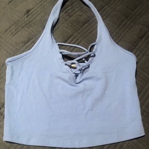 Express Blue Halter Crop Top